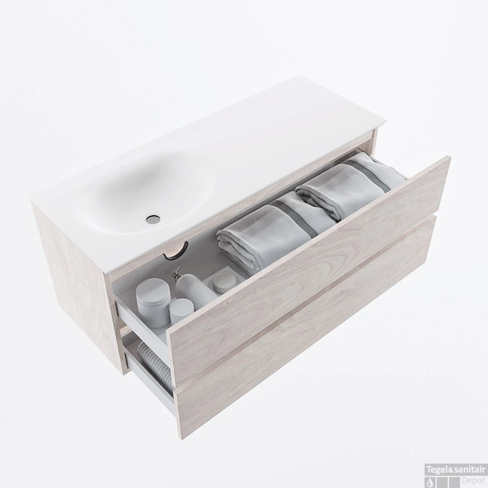 MONDIAZ VICA 120cm Badmeubel Onderkast Underlayment 2 Lades. Wastafel MOON Links 1 Kraangat, Kleur Talc. 2 MONDIAZ VICA 120cm Badmeubel Onderkast Underlayment 2 Lades. Wastafel MOON Links 1 Kraangat, Kleur Talc. - Afbeelding 2