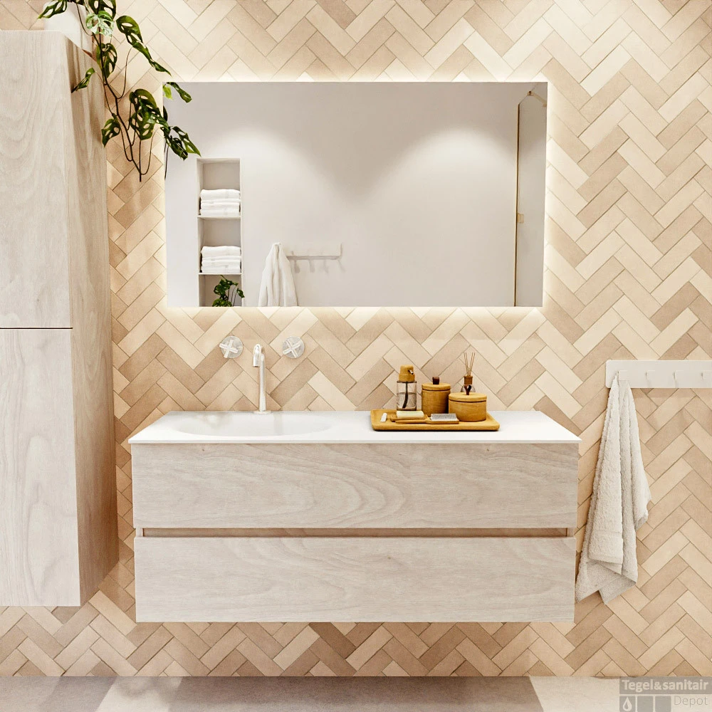 MONDIAZ VICA 120cm Badmeubel Onderkast Underlayment 2 Lades. Wastafel MOON Links 1 Kraangat, Kleur Talc. 5 MONDIAZ VICA 120cm Badmeubel Onderkast Underlayment 2 Lades. Wastafel MOON Links 1 Kraangat, Kleur Talc. - Afbeelding 5