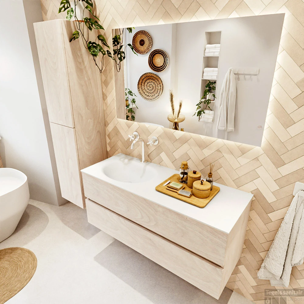 MONDIAZ VICA 120cm Badmeubel Onderkast Underlayment 2 Lades. Wastafel MOON Links 1 Kraangat, Kleur Talc. 3 MONDIAZ VICA 120cm Badmeubel Onderkast Underlayment 2 Lades. Wastafel MOON Links 1 Kraangat, Kleur Talc. - Afbeelding 3