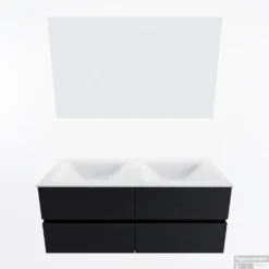 MONDIAZ VICA 120cm Badmeubel Onderkast Urban 4 Lades. Wastafel CLOUD Dubbel Zonder Kraangat, Kleur Talc Met Spiegel LED. -Zalig Baden Verkoopwinkel badkamermeubel vica urban cloud talc google11 0059