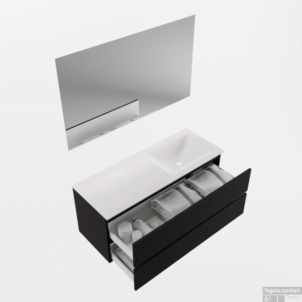 MONDIAZ VICA 120cm Badmeubel Onderkast Urban 2 Lades. Wastafel CLOUD Rechts 1 Kraangat, Kleur Talc Met Spiegel LED. 2 MONDIAZ VICA 120cm Badmeubel Onderkast Urban 2 Lades. Wastafel CLOUD Rechts 1 Kraangat, Kleur Talc Met Spiegel LED. - Afbeelding 2