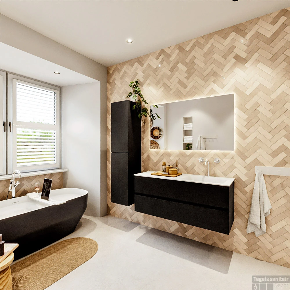 MONDIAZ VICA 120cm Badmeubel Onderkast Urban 2 Lades. Wastafel CLOUD Rechts 1 Kraangat, Kleur Talc Met Spiegel LED. 7 MONDIAZ VICA 120cm Badmeubel Onderkast Urban 2 Lades. Wastafel CLOUD Rechts 1 Kraangat, Kleur Talc Met Spiegel LED. - Afbeelding 7