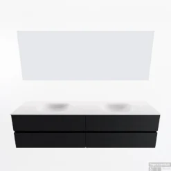 MONDIAZ VICA 190cm Badmeubel Onderkast Urban 4 Lades. Wastafel Moon Dubbel Zonder Kraangat, Kleur Talc Met Spiegel LED. -Zalig Baden Verkoopwinkel badkamermeubel vica urban moon talc google11 0101