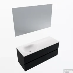 MONDIAZ VICA 120cm Badmeubel Onderkast Urban 2 Lades. Wastafel Moon Links 1 Kraangat, Kleur Talc Met Spiegel LED.