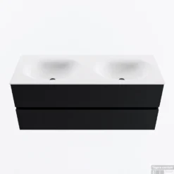 MONDIAZ VICA 120cm Badmeubel Onderkast Urban 2 Lades. Wastafel MOON Dubbel Zonder Kraangat, Kleur Talc.