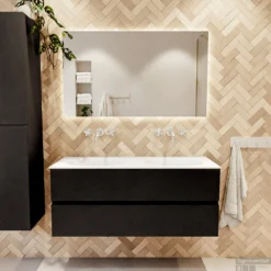 MONDIAZ VICA 120cm Badmeubel Onderkast Urban 2 Lades. Wastafel MOON Dubbel Zonder Kraangat, Kleur Talc. -Zalig Baden Verkoopwinkel badkamermeubel vica urban moon talc set1 0029