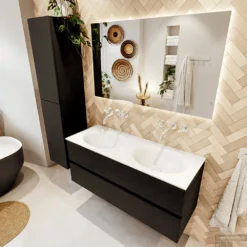 MONDIAZ VICA 120cm Badmeubel Onderkast Urban 2 Lades. Wastafel MOON Dubbel Zonder Kraangat, Kleur Talc. -Zalig Baden Verkoopwinkel badkamermeubel vica urban moon talc set2 0029