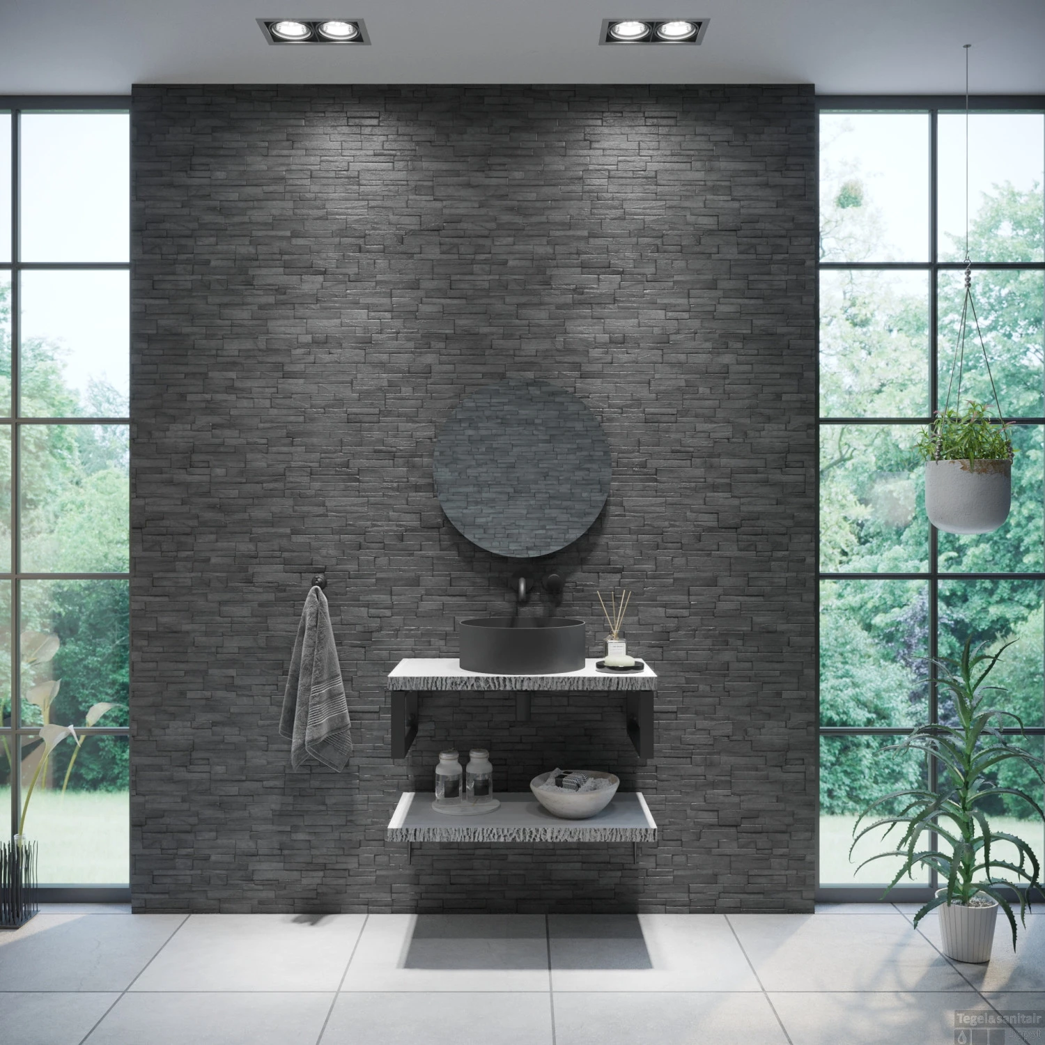 Badkamermeubelset BWS Eiken Massief Hout Bovenblad Met Boomschors 60 Wit