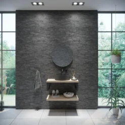 Badkamermeubelset BWS Eiken Massief Hout Bovenblad Zonder Boomschors 100 Cm Olie Natuur