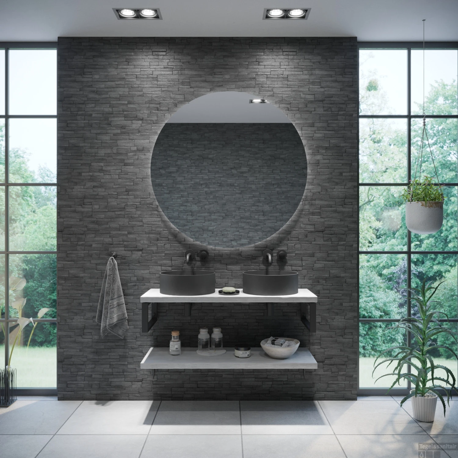 Badkamermeubelset BWS Eiken Massief Hout Bovenblad Zonder Boomschors 140 Cm Wit