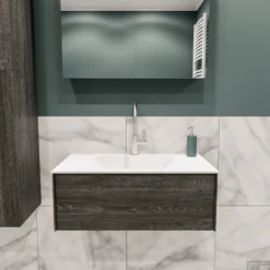 Badkamermeubel BWS Madrid Antraciet 80x45x30 Cm Mat Witte Solid Surface Wastafel (1 Kraangat)