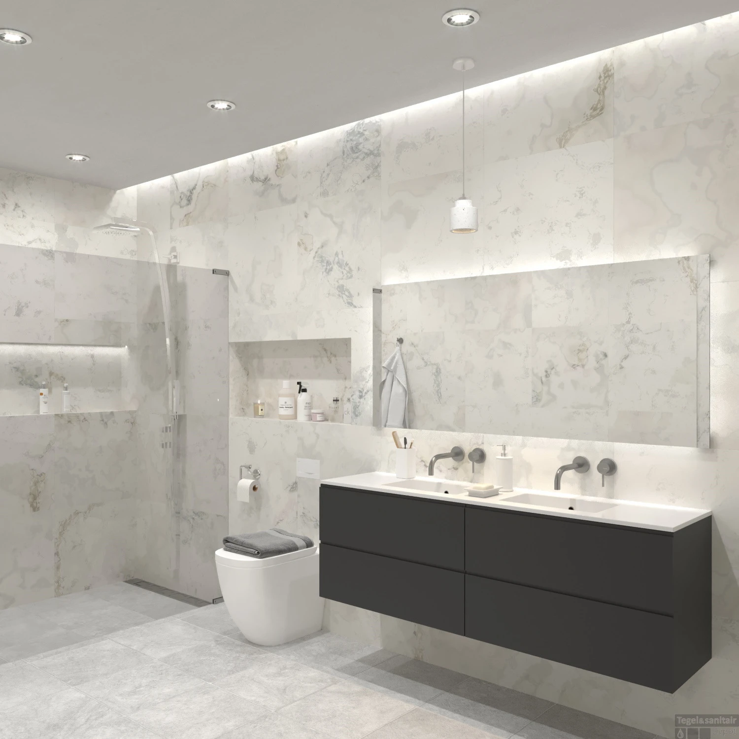 Badkamermeubelset Gliss Zeus 200 Cm Mat Zwart 2 Badkamermeubelset Gliss Zeus 200 Cm Mat Zwart - Afbeelding 2