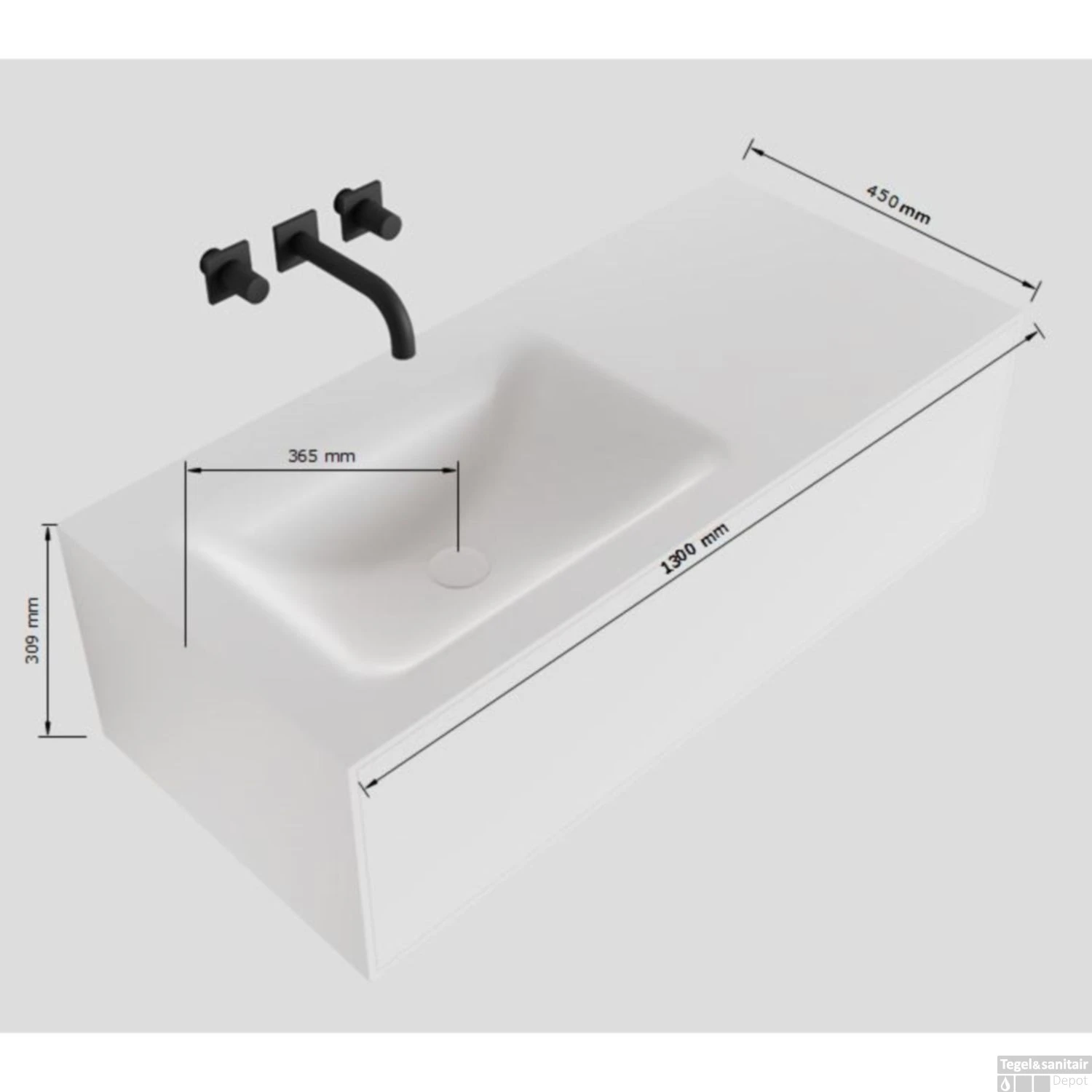 Badkamermeubelset Mondiaz LAGOM 130 Cm Linkse Wastafel Solid Surface Zonder Kraangaten Mat Zwart (1 Lade) - Afbeelding 4