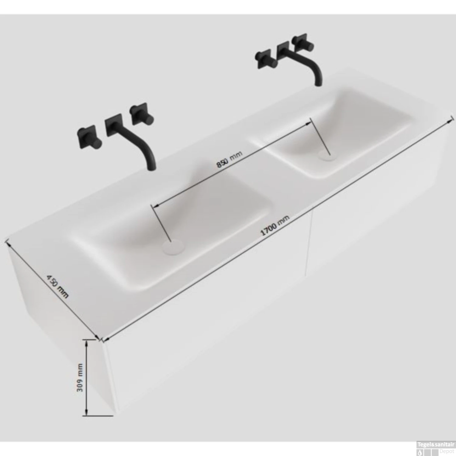 Badkamermeubelset Mondiaz LAGOM 170 Cm Dubbele Waskom Solid Surface Met 2 Kraangaten Mat Wit (2 Laden) 4 Badkamermeubelset Mondiaz LAGOM 170 Cm Dubbele Waskom Solid Surface Met 2 Kraangaten Mat Wit (2 Laden) - Afbeelding 4