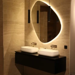 Badkamerspiegel Gliss Fury Organic LED Verlichting 120x120 Cm -Zalig Baden Verkoopwinkel badkamerspiegel led bws spark pendel 5