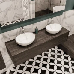 Badkamermeubel BWS Madrid Dark Brown 150 Cm Met Topblad En Keramische Waskom Dubbel (2 Kraangaten) -Zalig Baden Verkoopwinkel badmeubel bws madrid 150 dark brown witte waskom dubbel 1ld 2krg detail1