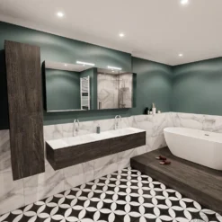 Badkamermeubel BWS Madrid Dark Brown 180x45x30 Cm Mat Witte Solid Surface Wastafel Dubbel (2 Lades, 2 Kraangaten) -Zalig Baden Verkoopwinkel badmeubel bws madrid 180 dark brown dubbel 2ld 2krg detail2