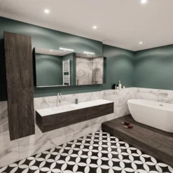 Badkamermeubel BWS Madrid Dark Brown 180x45x30 Cm Mat Witte Solid Surface Wastafel Links (2 Lades, 1 Kraangat) -Zalig Baden Verkoopwinkel badmeubel bws madrid 180 dark brown links 2ld 1krg detail2