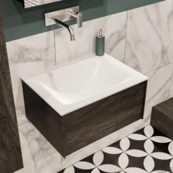 Badkamermeubel BWS Madrid Dark Brown 60x45x30 Cm Mat Witte Solid Surface Wastafel (0 Kraangaten) -Zalig Baden Verkoopwinkel badmeubel bws madrid 60 dark brown 1ld 0krg detail1