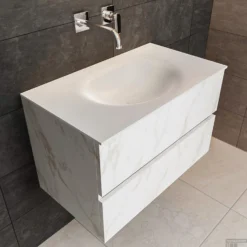 Badkamermeubel BWS Madrid Carrara Mat 80 Cm Solid Surface Wastafel (0 Kraangaten, 2 Lades) -Zalig Baden Verkoopwinkel badmeubel bws madrid 80 solid surface midden 0krg detail