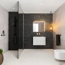 Badkamermeubel BWS Madrid Carrara Mat 80 Cm Solid Surface Wastafel (0 Kraangaten, 2 Lades)