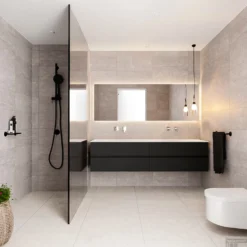 Badkamermeubel Solid Surface BWS Oslo 200x45 Cm Mat Zwart Urban Dubbel (0 Kraangaten, 4 Lades) -Zalig Baden Verkoopwinkel badmeubel bws oslo 200 cm 4lds 0krg dubbel sfeer