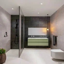 Badkamermeubel Solid Surface BWS Oslo 200x46 Cm Mat Groen Wasbak Dubbel (0 Kraangaten, 4 Lades)