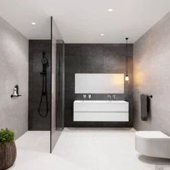 Badkamermeubel Solid Surface BWS Oslo 200x46 Cm Mat Wit Wasbak Dubbel (0 Kraangaten, 4 Lades)