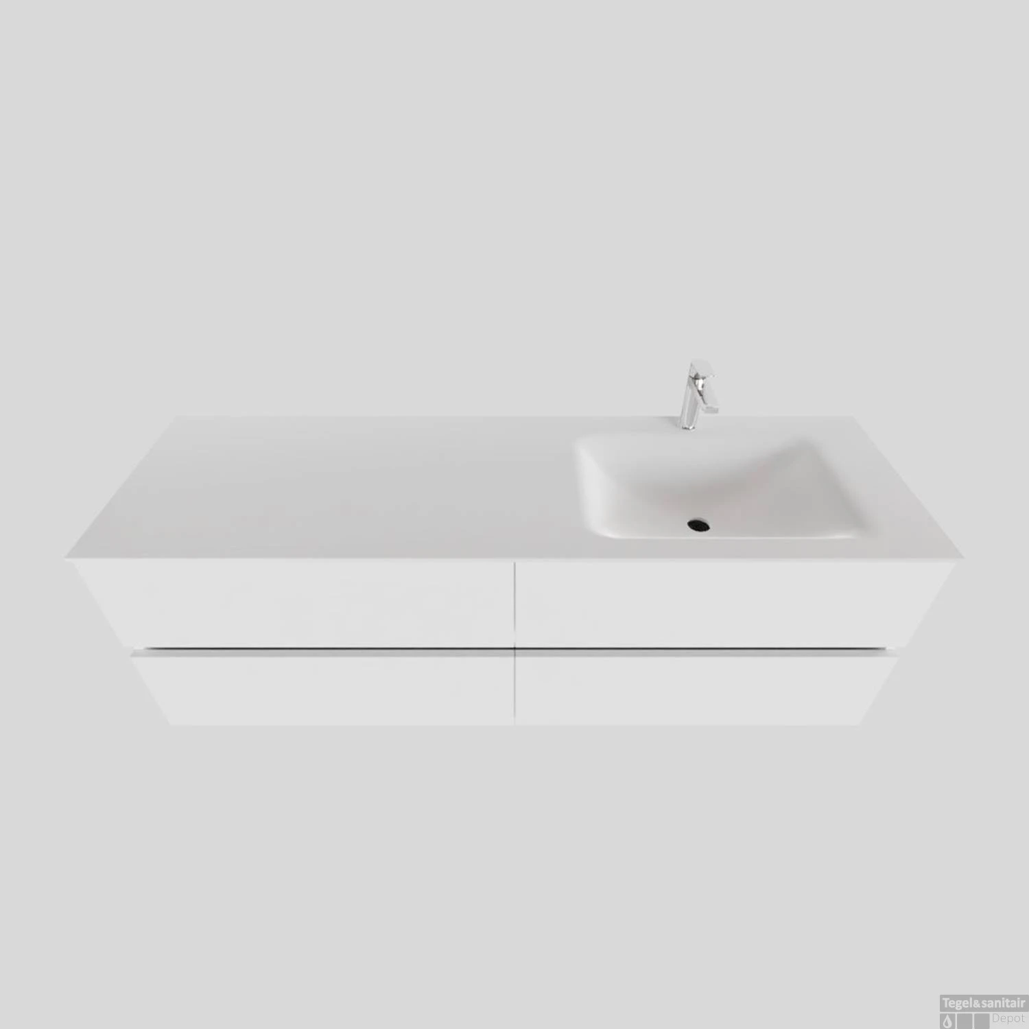 Badkamermeubel Solid Surface BWS Oslo 200x46 Cm Mat Wit Wasbak Rechts (1 Kraangat, 4 Lades) - Afbeelding 2