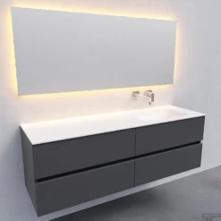 Badkamermeubel Solid Surface BWS Oslo 200x46 Cm Mat Antraciet Wasbak Rechts (0 Kraangaten, 4 Lades) -Zalig Baden Verkoopwinkel badmeubel bws oslo 200x46 cm rechthoek mat antraciet rechts 0 krg 4lds detail1