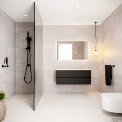 Badkamermeubel Solid Surface BWS Oslo 120x45 Cm Mat Zwart Urban Rechts (1 Kraangat) 8 Badkamermeubel Solid Surface BWS Oslo 120x45 Cm Mat Zwart Urban Rechts (1 Kraangat) -Zalig Baden Verkoopwinkel badmeubel bws oslo mat zwart 120 2lds 1krg rechts sfeer