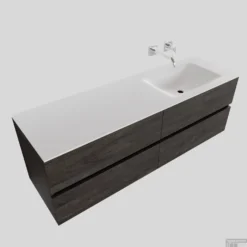 Badkamermeubel Solid Surface BWS Stockholm 200x46 Cm Wood Dark Brown Wasbak Rechts (0 Kraangaten, 4 Lades) -Zalig Baden Verkoopwinkel badmeubel bws stockholm 200x46 cm dark brown wasbak rechts 0 krg 4lds detail