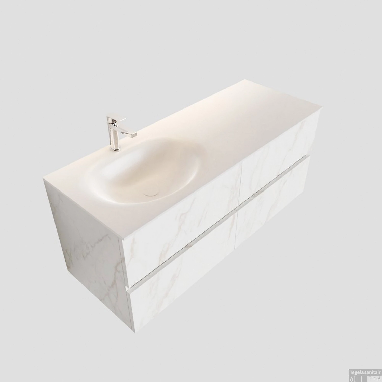 Badkamermeubel BWS Valencia Carrara Mat 120 Cm Solid Surface Wastafel Links (1 Kraangat, 4 Lades) 4 Badkamermeubel BWS Valencia Carrara Mat 120 Cm Solid Surface Wastafel Links (1 Kraangat, 4 Lades) - Afbeelding 4