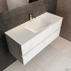 Badkamermeubel BWS Valencia Carrara Mat 120 Cm Solid Surface Wastafel (1 Kraangat, 2 Lades) 6 Badkamermeubel BWS Valencia Carrara Mat 120 Cm Solid Surface Wastafel (1 Kraangat, 2 Lades) -Zalig Baden Verkoopwinkel badmeubel bws valencia 120 solidsurface midden 1krg detail1