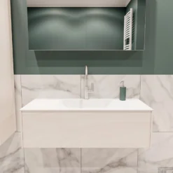 Badkamermeubel BWS Madrid Wit 100x45x30 Cm Mat Witte Solid Surface Wastafel (1 Kraangat)