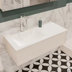 Badkamermeubel BWS Madrid Wit 100x45x30 Cm Mat Witte Solid Surface Wastafel Links (1 Kraangat) -Zalig Baden Verkoopwinkel badmeubel bws wit 100 cm links 1ld 1krg detail1