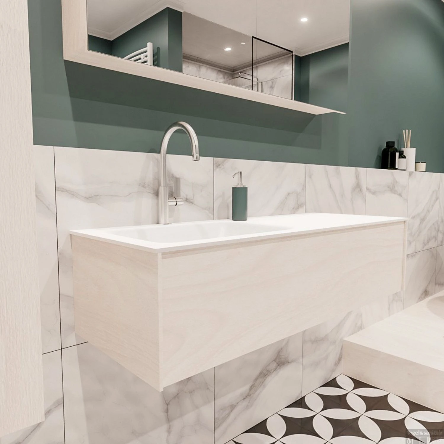 Badkamermeubel BWS Madrid Wit 120x45x30 Cm Mat Witte Solid Surface Wastafel Links (1 Kraangat) 2 Badkamermeubel BWS Madrid Wit 120x45x30 Cm Mat Witte Solid Surface Wastafel Links (1 Kraangat) - Afbeelding 2