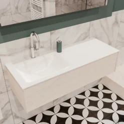 Badkamermeubel BWS Madrid Wit 120x45x30 Cm Mat Witte Solid Surface Wastafel Links (1 Kraangat) 7 Badkamermeubel BWS Madrid Wit 120x45x30 Cm Mat Witte Solid Surface Wastafel Links (1 Kraangat) -Zalig Baden Verkoopwinkel badmeubel bws wit 120 cm links 1ld 1krg detail1