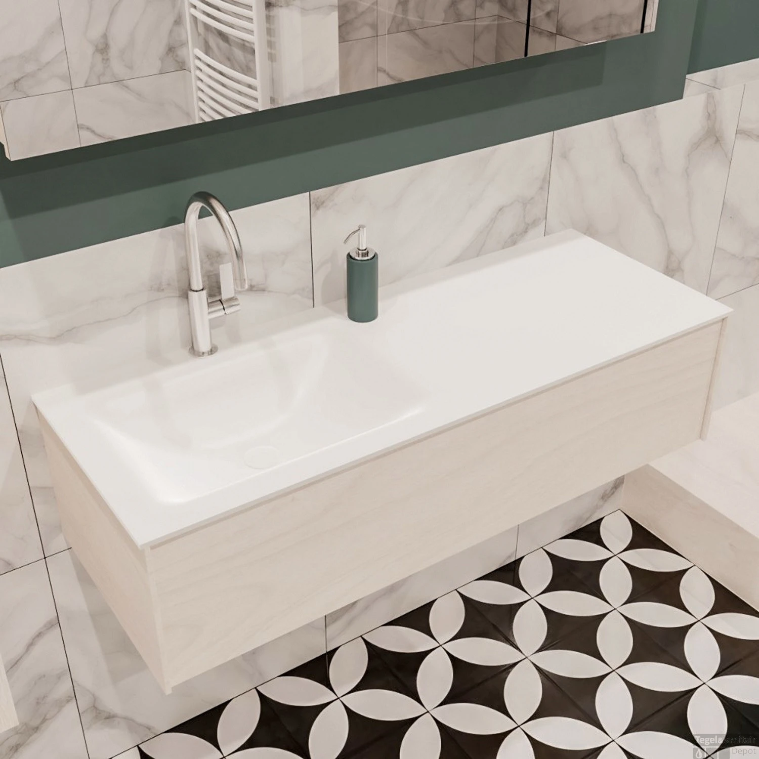 Badkamermeubel BWS Madrid Wit 120x45x30 Cm Mat Witte Solid Surface Wastafel Links (1 Kraangat) 3 Badkamermeubel BWS Madrid Wit 120x45x30 Cm Mat Witte Solid Surface Wastafel Links (1 Kraangat) - Afbeelding 3