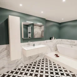 Badkamermeubel BWS Madrid Wit 120x45x30 Cm Mat Witte Solid Surface Wastafel Links (2 Lades, 1 Kraangat) -Zalig Baden Verkoopwinkel badmeubel bws wit 120 cm links 2ld 1krg detail2