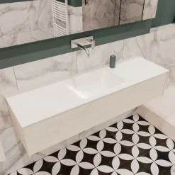 Badkamermeubel BWS Madrid Wit 150x45x30 Cm Mat Witte Solid Surface Wastafel (0 Kraangaten) -Zalig Baden Verkoopwinkel badmeubel bws wit 150 cm 1ld 0krg detail1