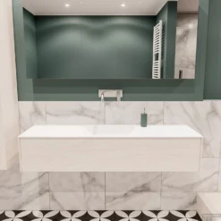 Badkamermeubel BWS Madrid Wit 150x45x30 Cm Mat Witte Solid Surface Wastafel (0 Kraangaten)