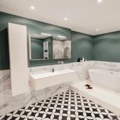 Badkamermeubel BWS Madrid Wit 150x45x30 Cm Mat Witte Solid Surface Wastafel Rechts (0 Kraangaten) -Zalig Baden Verkoopwinkel badmeubel bws wit 150 cm rechts 1ld 0krg detail2