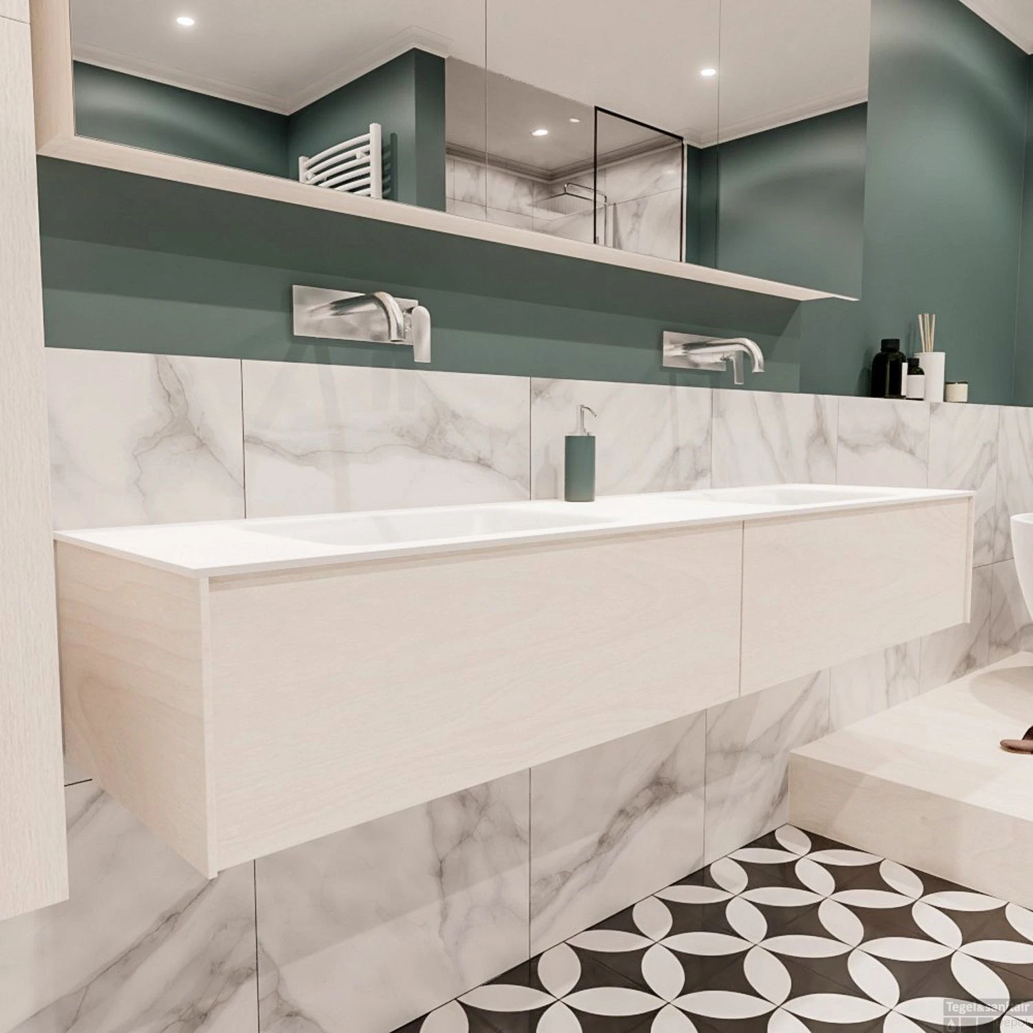 Badkamermeubel BWS Madrid Wit 180x45x30 Cm Mat Witte Solid Surface Wastafel Dubbel (2 Lades, 0 Kraangaten) 2 Badkamermeubel BWS Madrid Wit 180x45x30 Cm Mat Witte Solid Surface Wastafel Dubbel (2 Lades, 0 Kraangaten) - Afbeelding 2