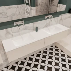 Badkamermeubel BWS Madrid Wit 180x45x30 Cm Mat Witte Solid Surface Wastafel Dubbel (2 Lades, 0 Kraangaten) 7 Badkamermeubel BWS Madrid Wit 180x45x30 Cm Mat Witte Solid Surface Wastafel Dubbel (2 Lades, 0 Kraangaten) -Zalig Baden Verkoopwinkel badmeubel bws wit 180 cm dubbel 2ld 0krg detail1