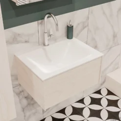 Badkamermeubel BWS Madrid Wit 60x45x30 Cm Mat Witte Solid Surface Wastafel (1 Kraangat) -Zalig Baden Verkoopwinkel badmeubel bws wit 60 cm 1ld 1krg detail1