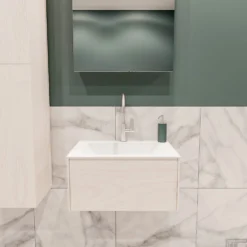 Badkamermeubel BWS Madrid Wit 60x45x30 Cm Mat Witte Solid Surface Wastafel (1 Kraangat)