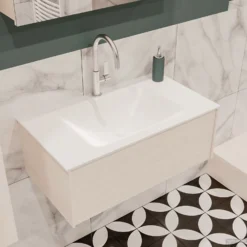 Badkamermeubel BWS Madrid Wit 80x45x30 Cm Mat Witte Solid Surface Wastafel (1 Kraangat) 7 Badkamermeubel BWS Madrid Wit 80x45x30 Cm Mat Witte Solid Surface Wastafel (1 Kraangat) -Zalig Baden Verkoopwinkel badmeubel bws wit 80 cm 1ld 1krg detail1