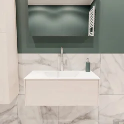 Badkamermeubel BWS Madrid Wit 80x45x30 Cm Mat Witte Solid Surface Wastafel (1 Kraangat)