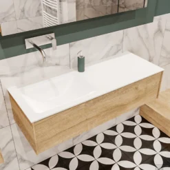 Badkamermeubel BWS Madrid Washed Oak 120x45x30 Cm Mat Witte Solid Surface Wastafel Links (0 Kraangaten) -Zalig Baden Verkoopwinkel badmeubel washed oak 120 cm links 1ld 0krg detail1